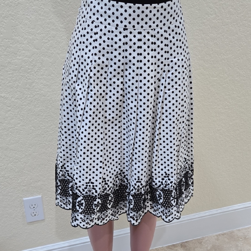 Talbots Black and White Embellished A-Line Midi Skirt